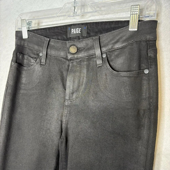 PAIGE Womens Coated Verdugo Skinny Zip Ankle Raw Edge Jeans Black‎ Fog Sz 28 - Picture 3 of 8
